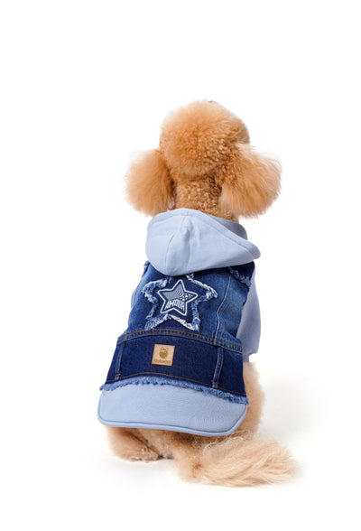 Bebek Mavisi Kapüşonlu Köpek Denim Ceketi