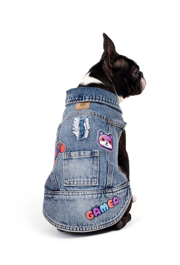Medium Snow Wash Denim Dog Vest “Gamer”