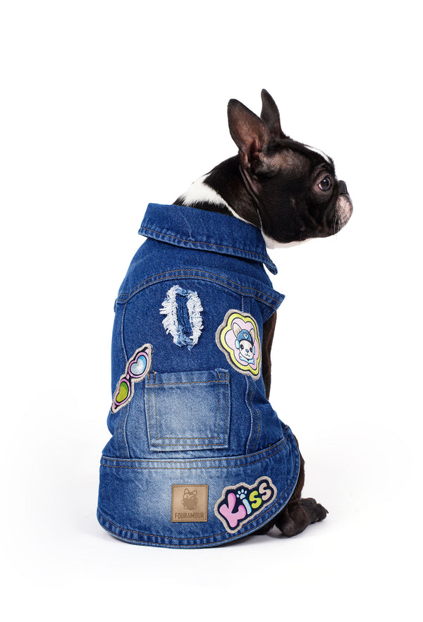 Medium Wash Denim Dog Vest “Kiss”