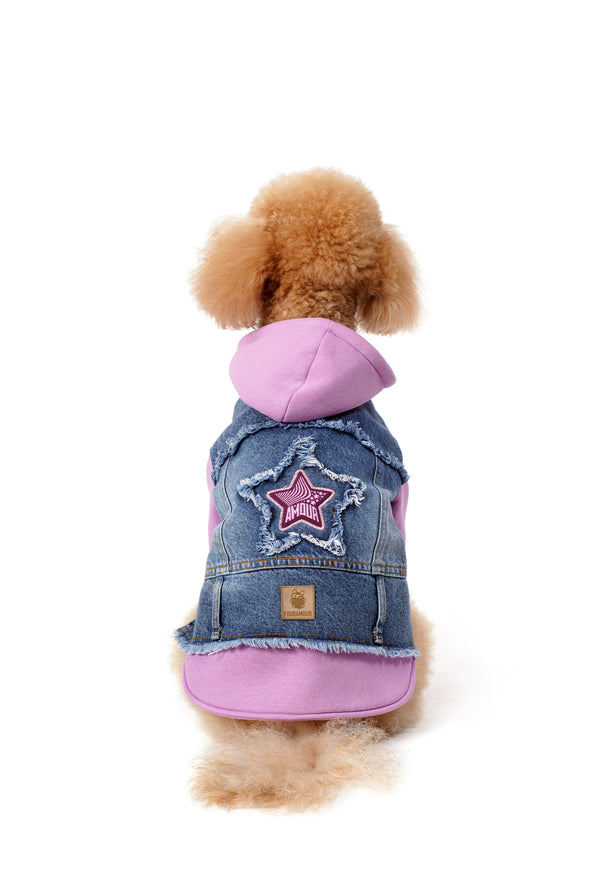 Light Purple Hooded Mid-Winter Wash Denim Dog Jacket
