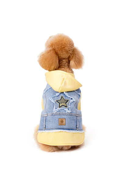Açık Sarı Kapüşonlu Köpek Denim Ceketi
