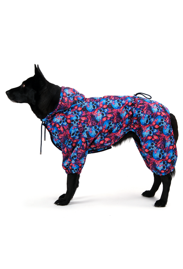 Fleece-Lined Waterproof Dog Jumpsuit “Skull Bloom”