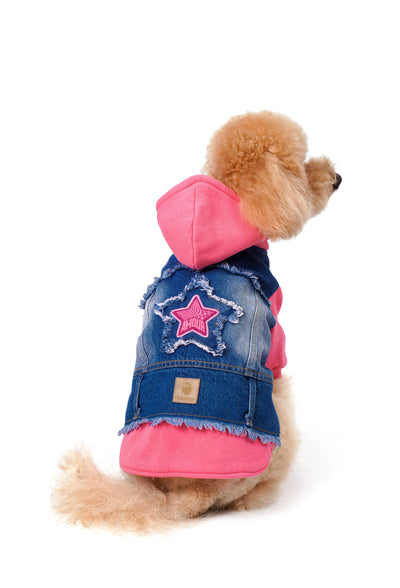 Comfy Pembe Kapüşonlu Köpek Denim Ceketi