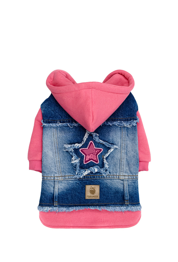 Comfy Pembe Kapüşonlu Köpek Denim Ceketi