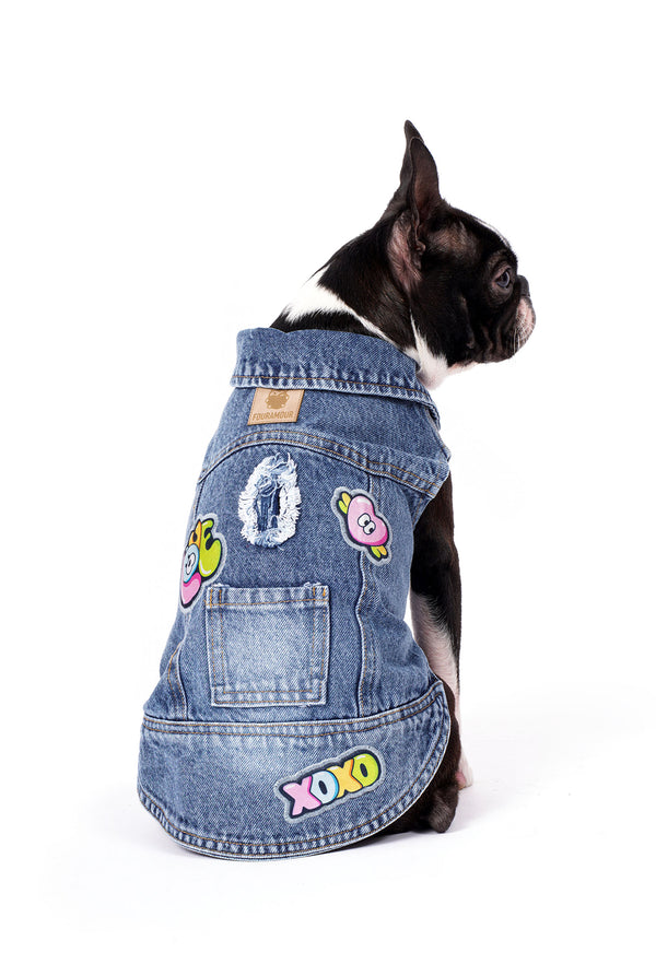 Dark Snow Wash Denim Dog Vest “Love”