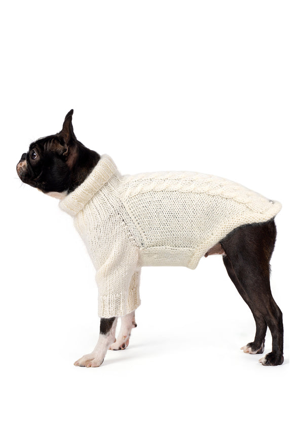 El Örgüsü Krem Rengi Örgülü Köpek Kazak Regular Fit