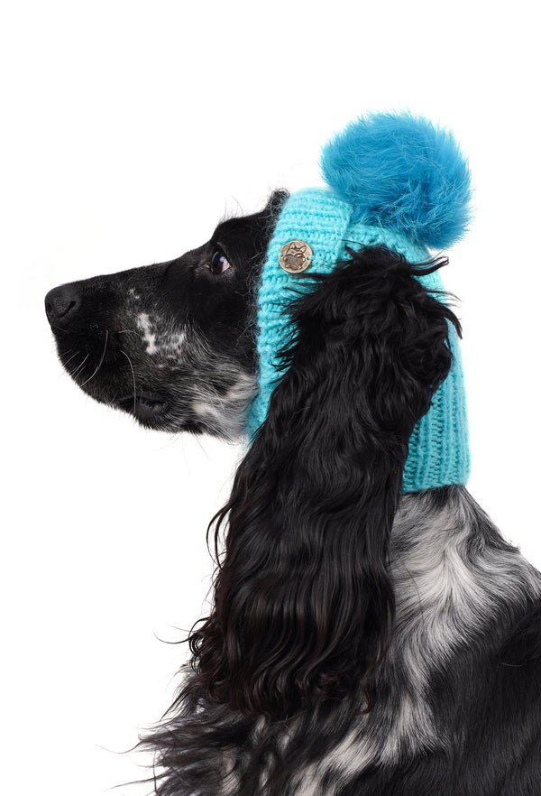 El Örgüsü Arktik Mavisi Ponponlu Köpek Şapkası