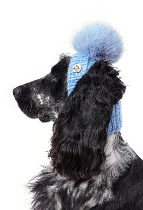 El Örgüsü Bebek Mavisi Ponponlu Köpek Şapkası