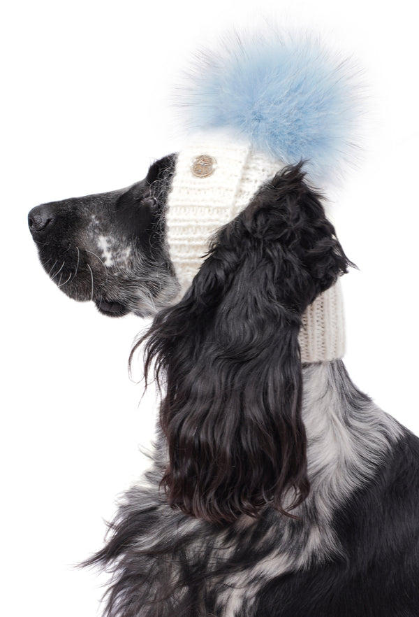 El Örgüsü Krem Ponponlu Köpek Şapkası