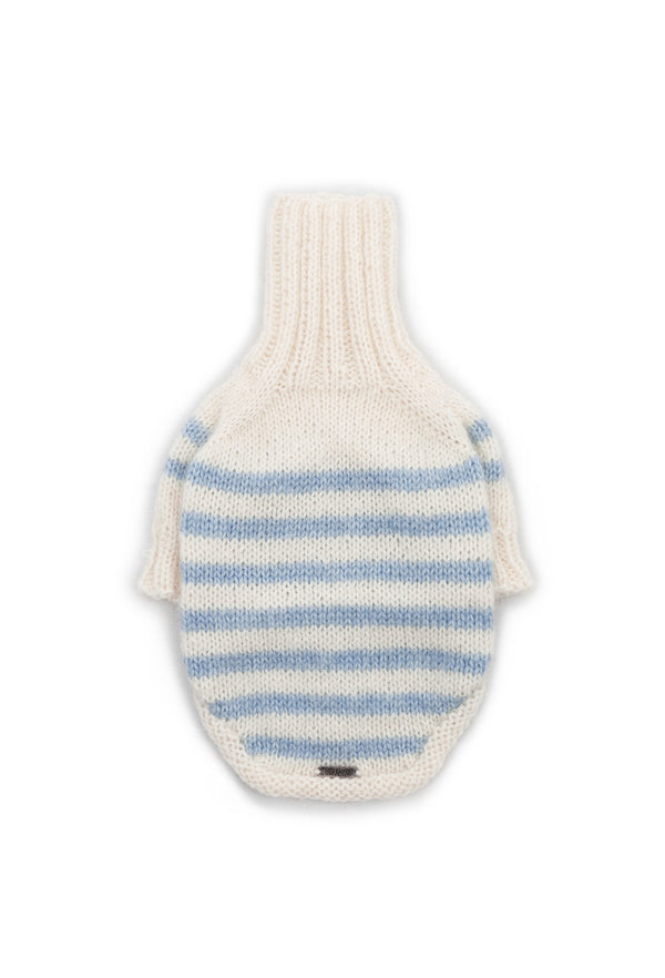 El Örgüsü Krem-Mavi Çizgili Köpek Kazak Relax Fit