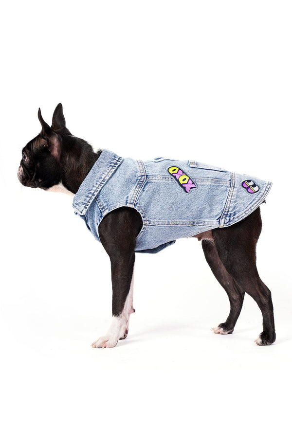 Açık Kar Yıkama Denim Köpek Yeleği “XOXO”