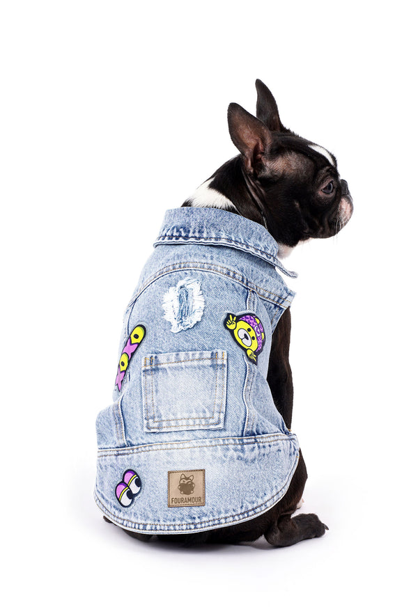 Açık Kar Yıkama Denim Köpek Yeleği “XOXO”