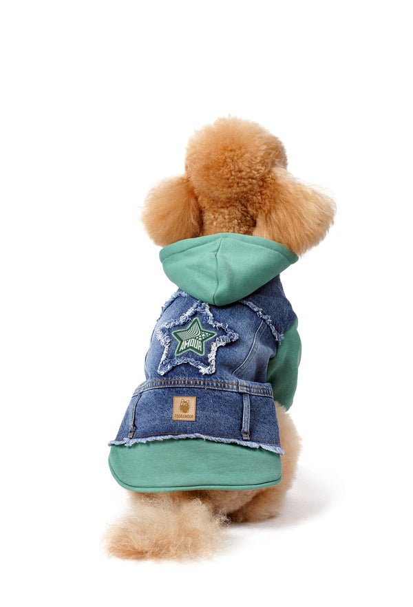 Aqua Green Hooded Dog Denim Jacket