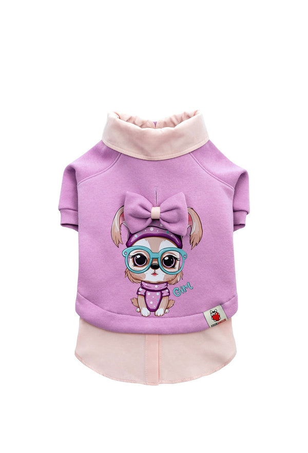 Açık Mor Köpek Sweatshirtü “Nerd Girl”