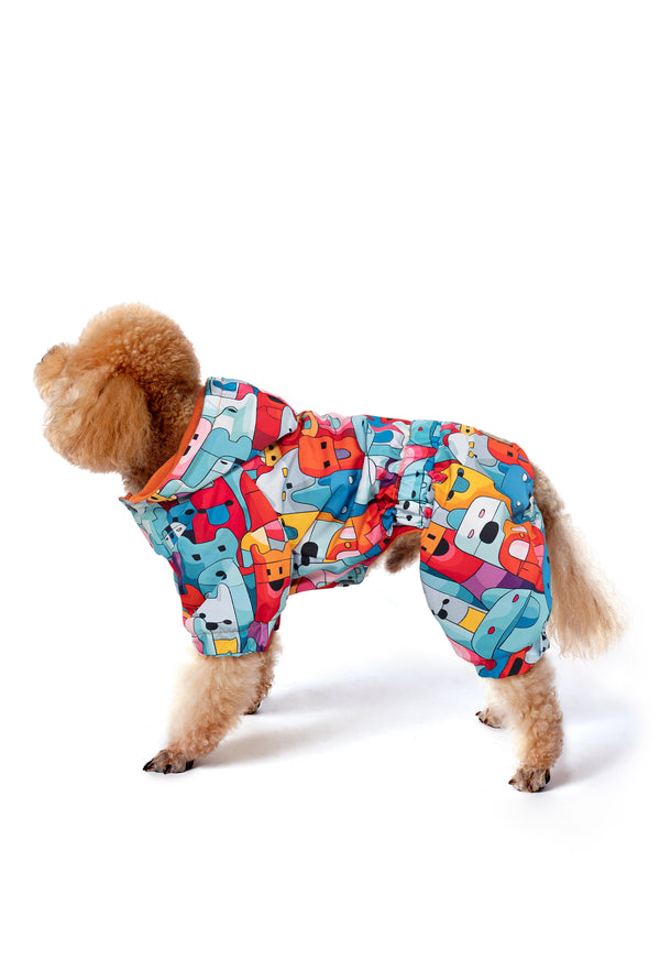 İçi Polarlı Su Geçirmez Köpek Tulumu “Colorful Robodogs”
