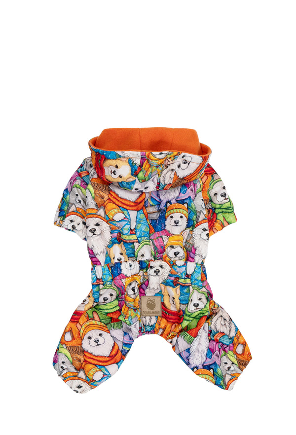 İçi Polarlı Su Geçirmez Köpek Tulumu “Happy Winter Dogs”