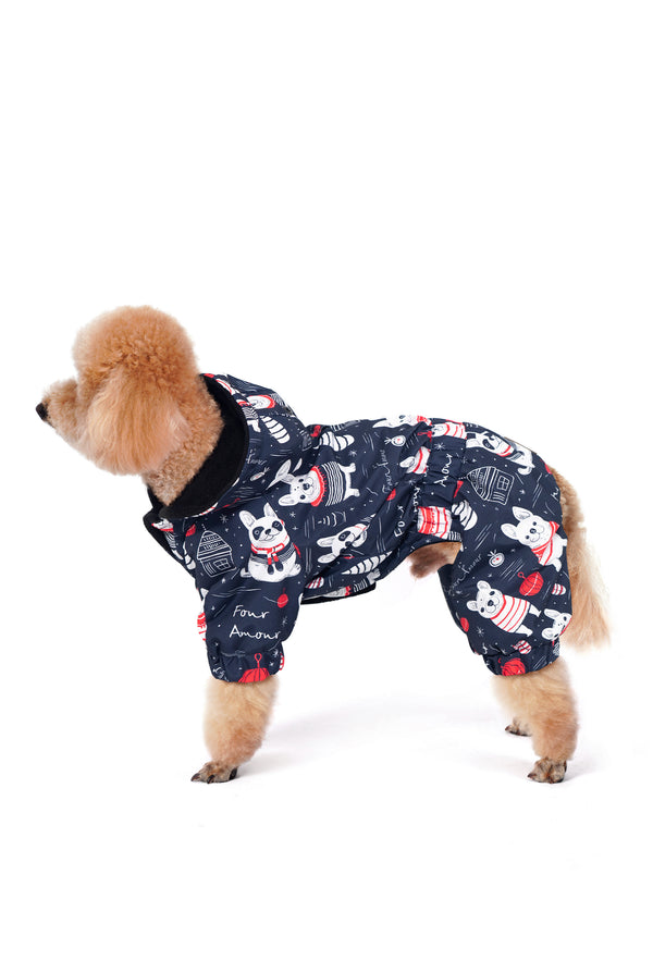 Waterproof Fleece-Lined Dog Jumpsuit “Striped Chubby Dogs”