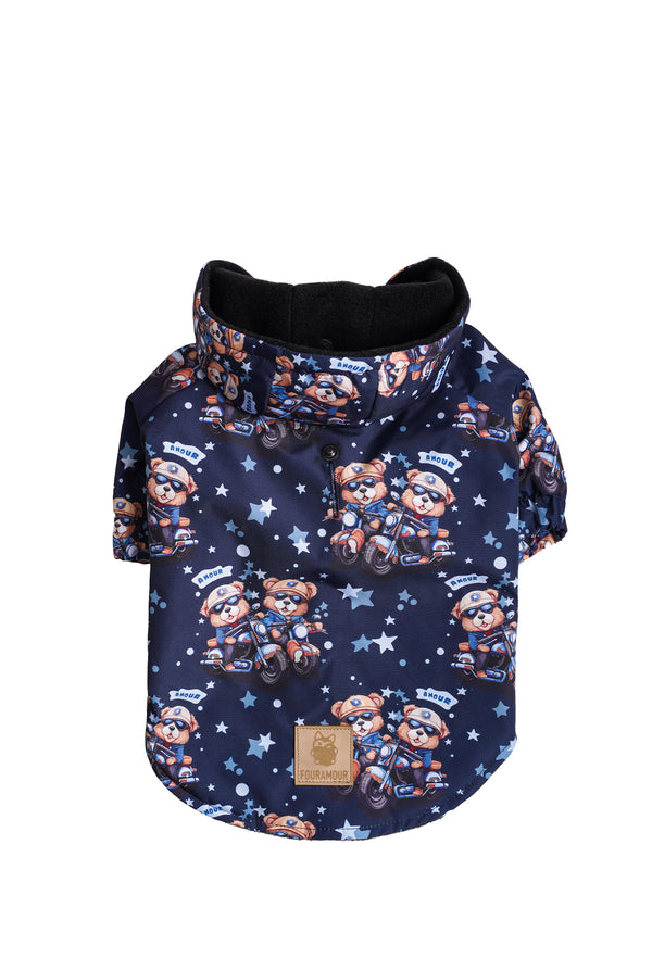 İçi Polarlı Su Geçirmez Köpek Yağmurluğu “Biker Teddy Bears”