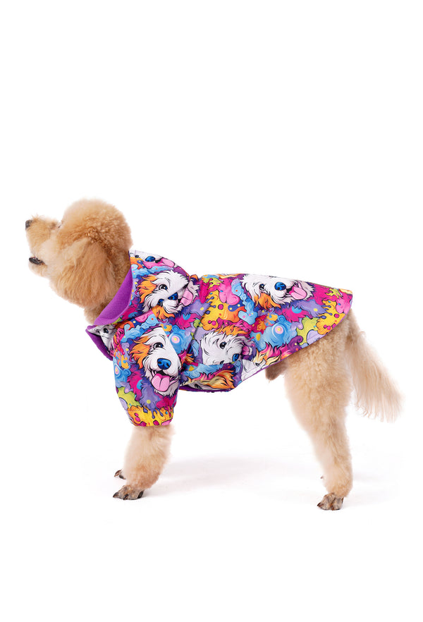 Fleece-lined Waterproof Dog Raincoat “Colorful Dog Face”
