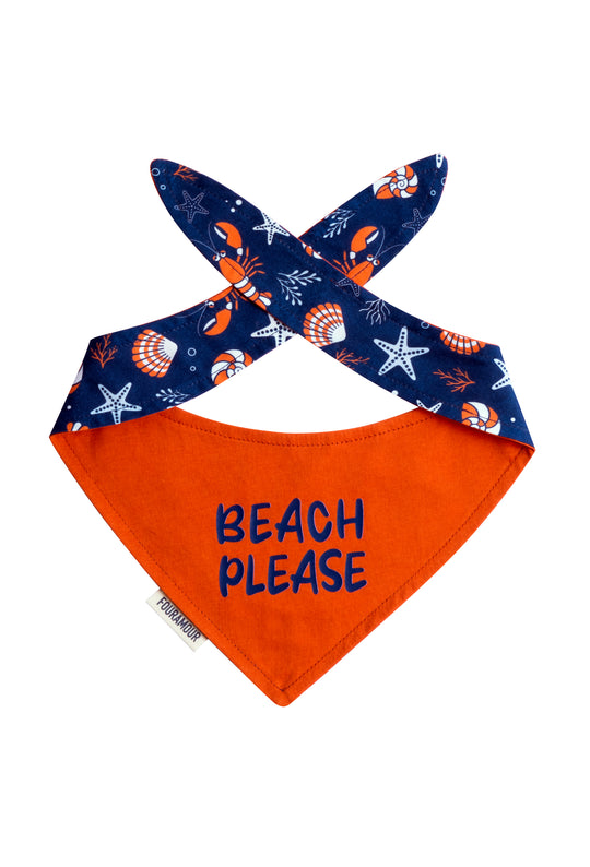 Beach Please yazılı çift taraflı köpek bandanası arka görünüm
