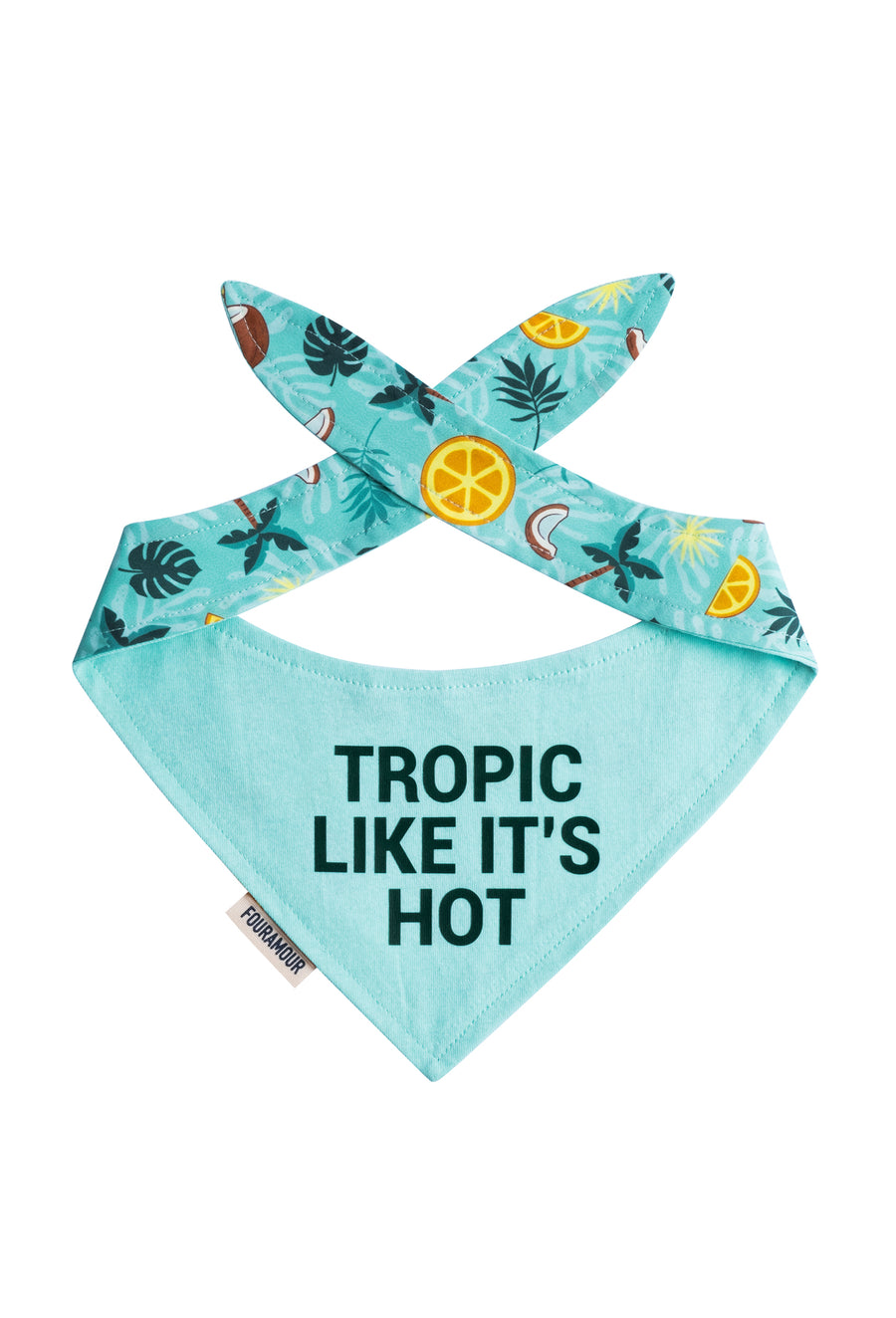 Tropic Like It's Hot yazılı çift taraflı köpek bandanası arka görünüm
