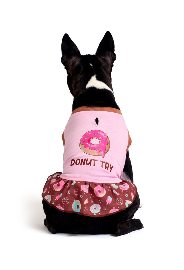 Cotton Pink Dog Dress “Donut Try”