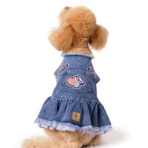 Mavi Etekli Koyu Kar Yıkama Denim Köpek Elbisesi "Girls"