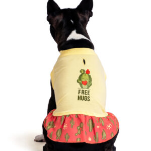 Pamuklu Sarı Köpek Elbisesi "Free Hugs"