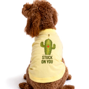 Pamuklu Sarı Köpek T-shirt “Stuck On You”