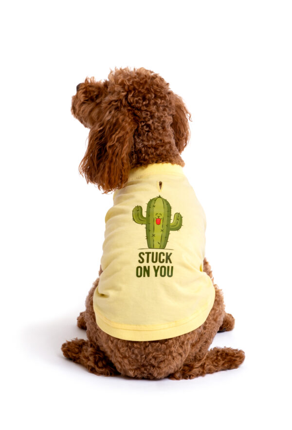 Pamuklu Sarı Köpek T-shirt “Stuck On You”